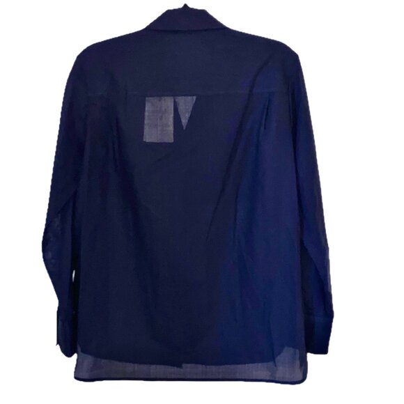 THEORY Airy Shirt Sheer Navy Blue Womens Sz P Button-up Notch Collar Hi-Lo Hem - Picture 5 of 10